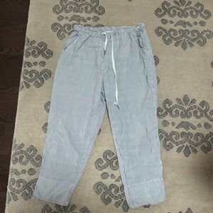 women’s linen Striped blue cropped Pants